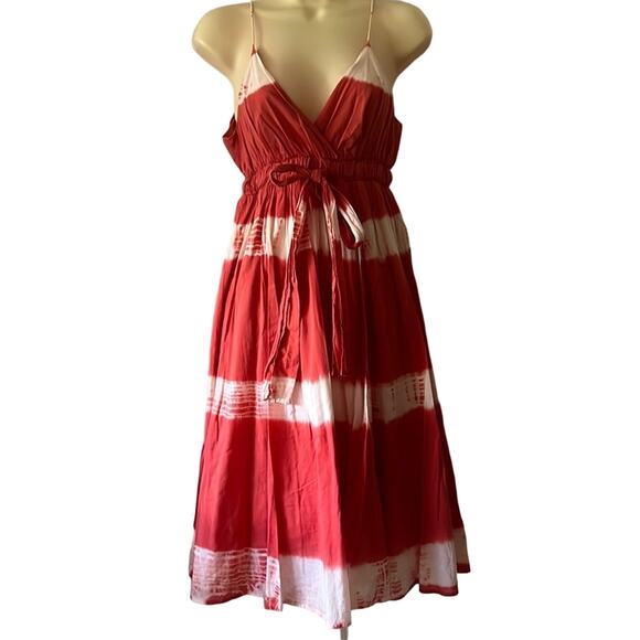 Metro7 Size 2 Orange & White Batik Print Dress Midi Sundress - Picture 1 of 12